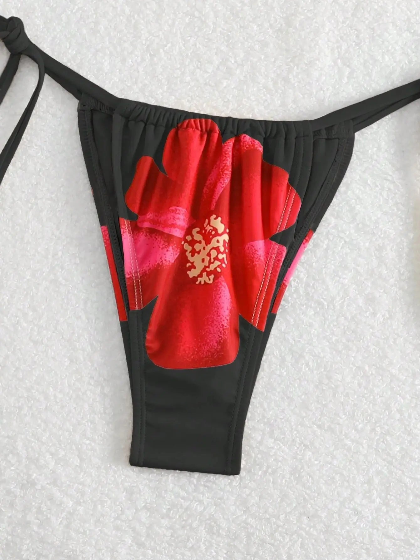 Black Floral Print Bikini Set
