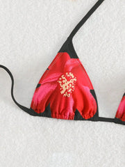 Black Floral Print Bikini Set