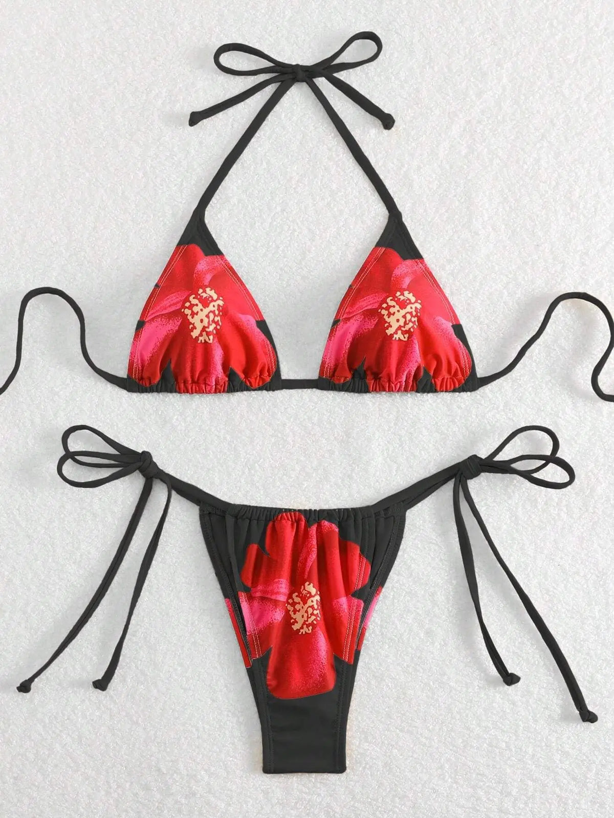 Black Floral Print Bikini Set