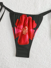 Black Floral Print Bikini Set