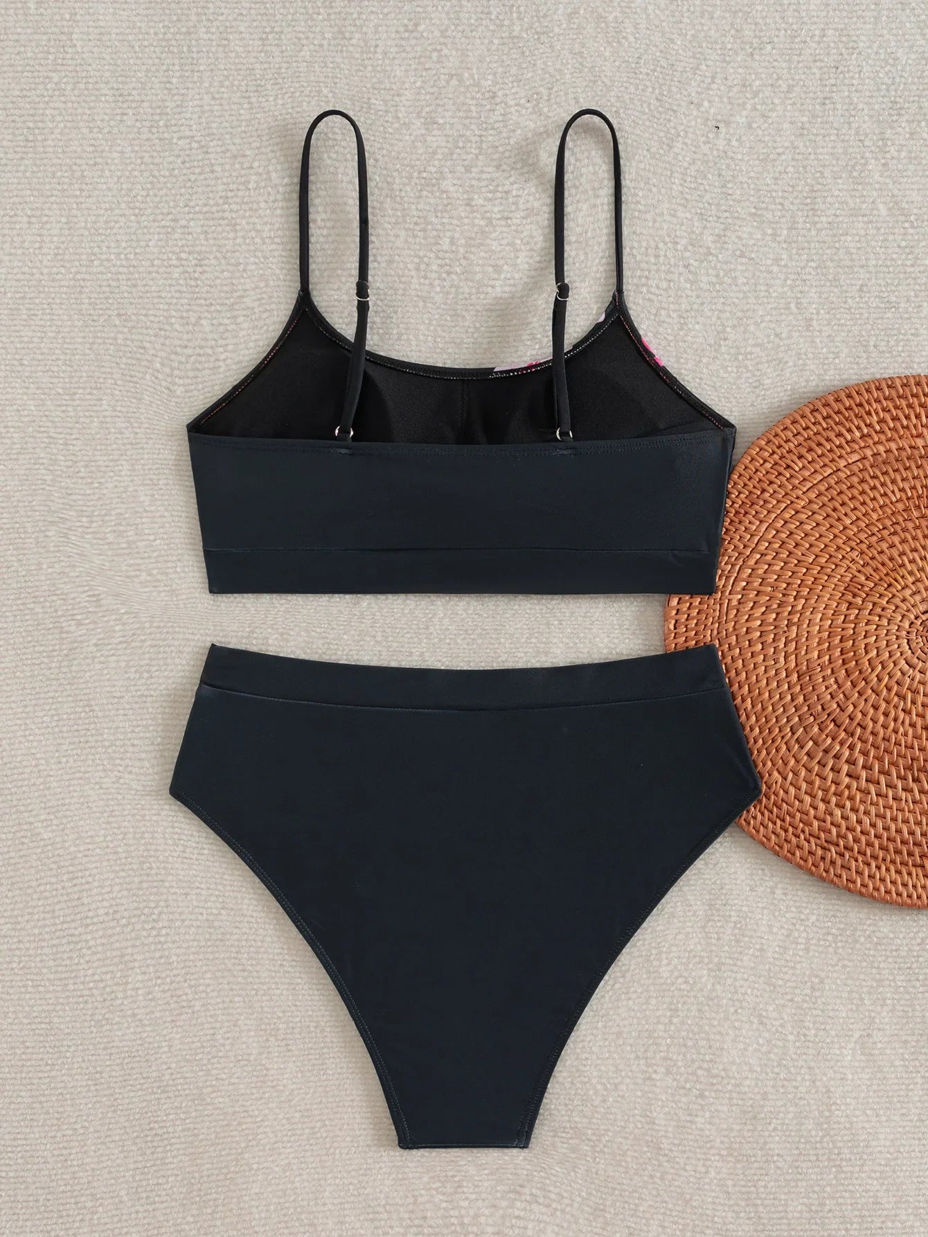 Black Floral Print Bikinis Sets