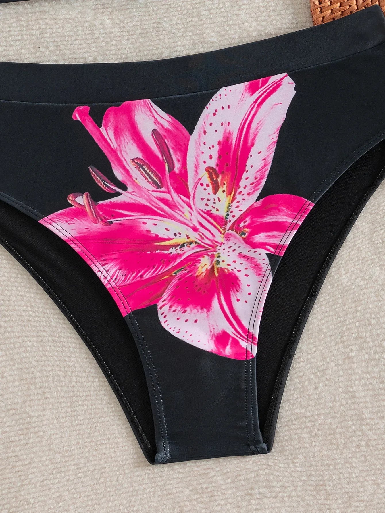 Black Floral Print Bikinis Sets