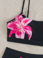 Black Floral Print Bikinis Sets