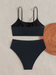 Black Floral Print Bikinis Sets