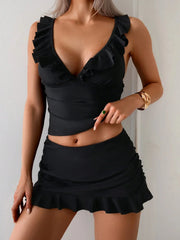 Black High Waist Short 3 Piece Bikini Set