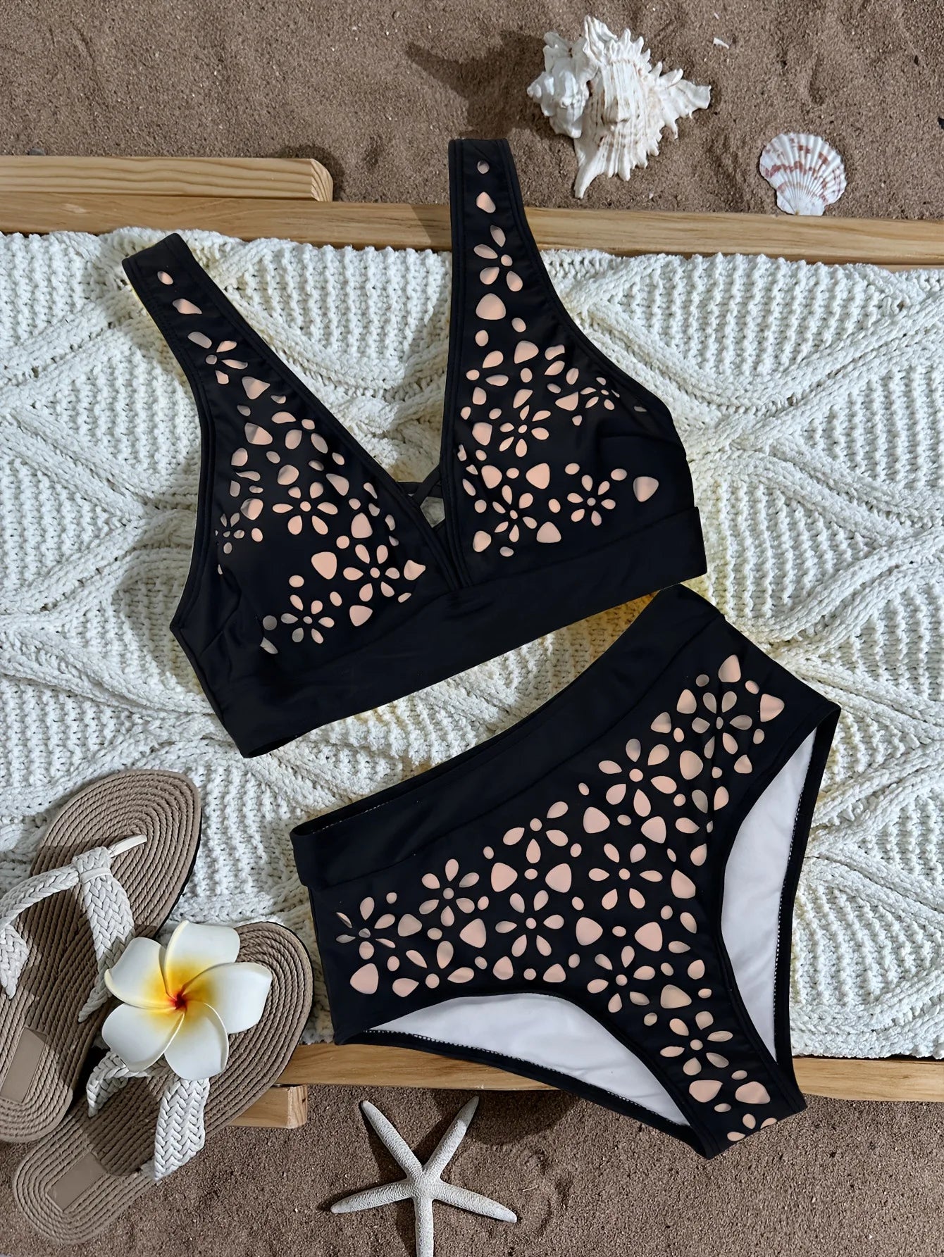 Black Hollow Out Bikini Set