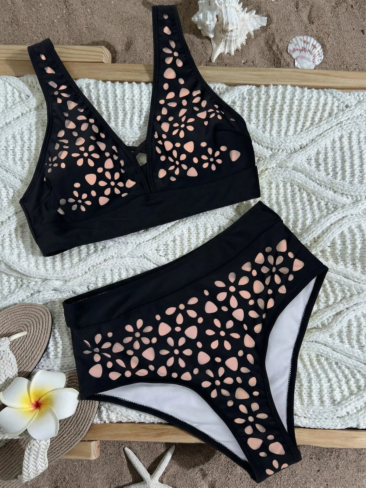 Black Hollow Out Bikini Set