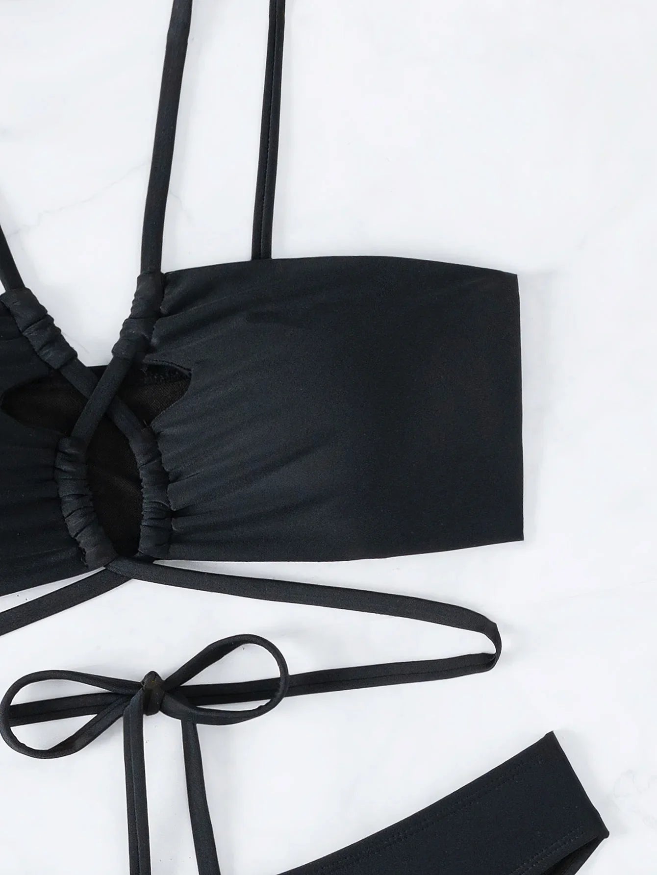 Black Hollow Out Cross Bikini Set