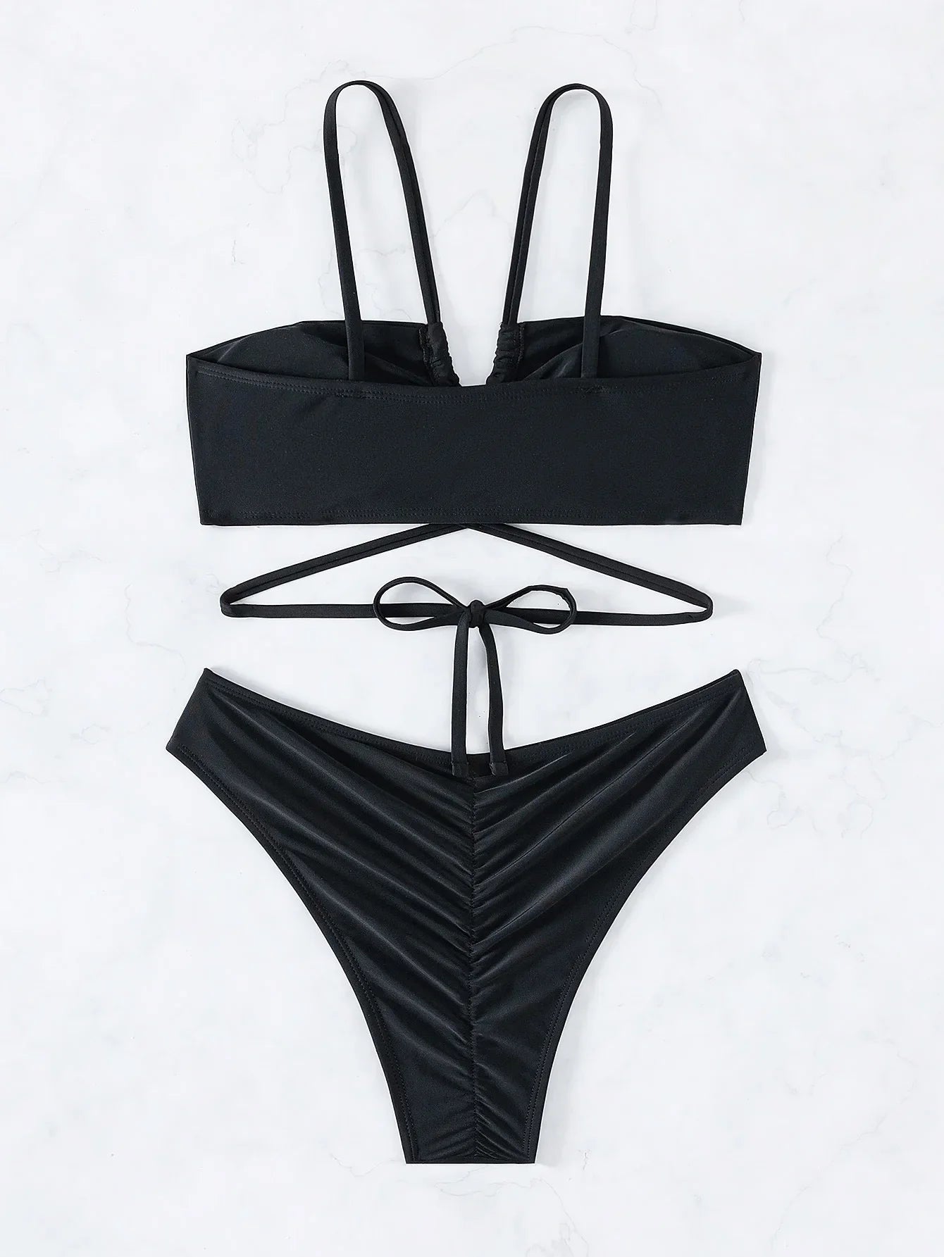 Black Hollow Out Cross Bikini Set