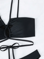 Black Hollow Out Cross Bikini Set