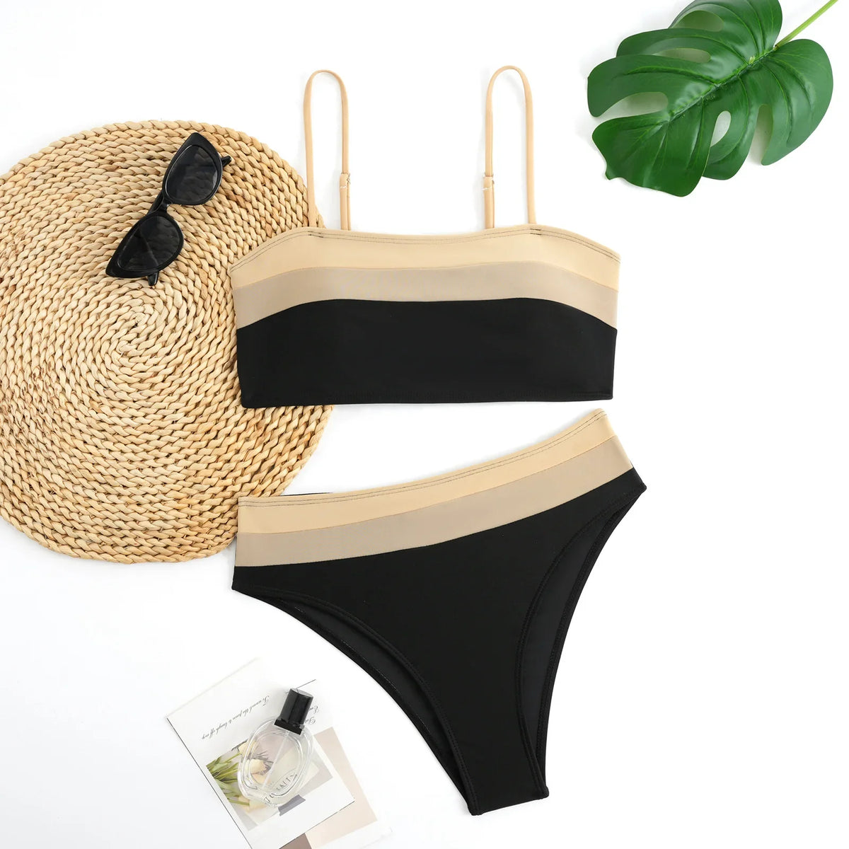 Black Khaki Patchwork Bikini Set