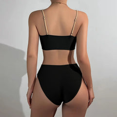 Black Khaki Patchwork Bikini Set