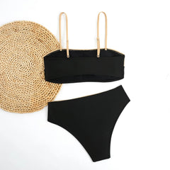 Black Khaki Patchwork Bikini Set