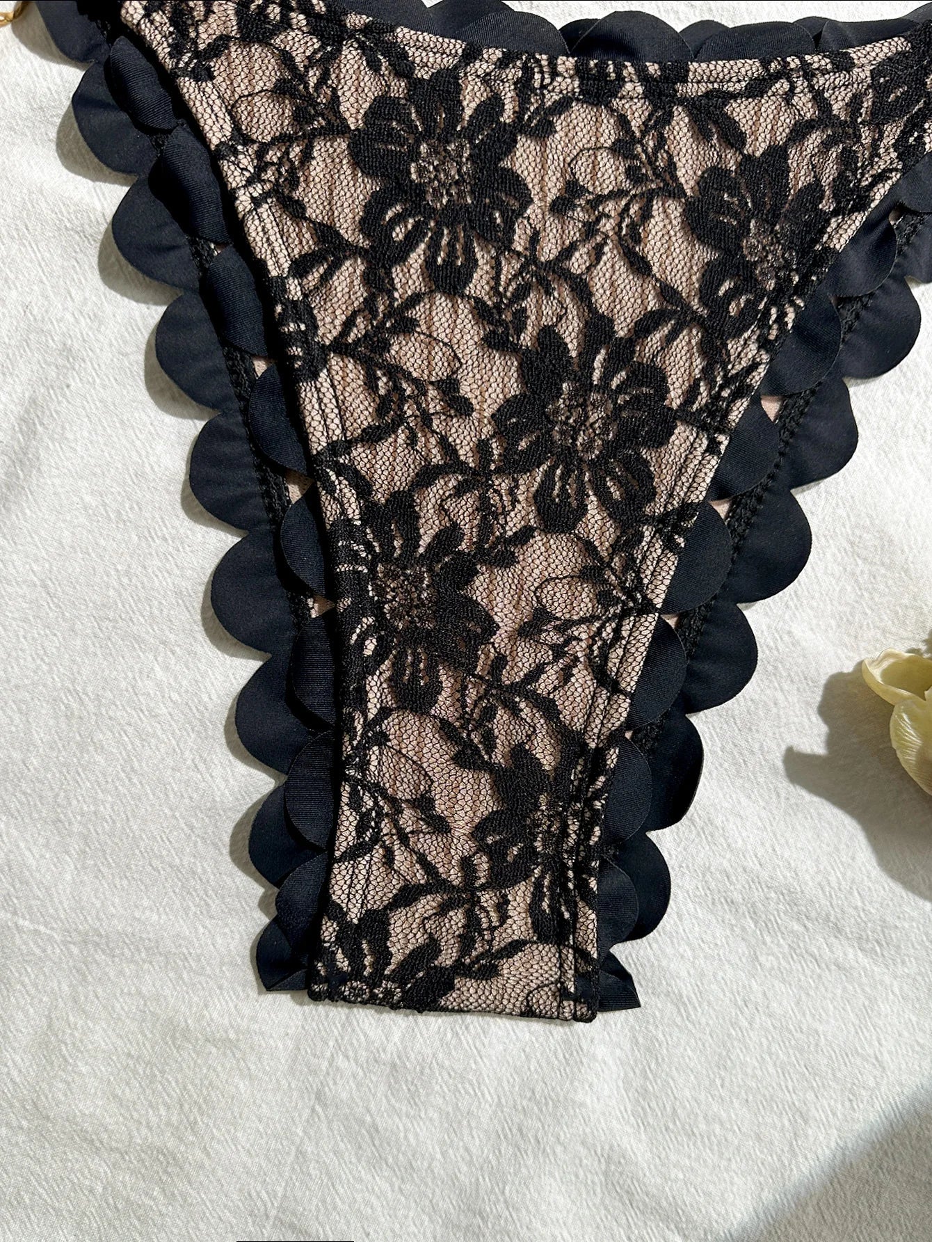 Black Lace Micro Bikini Metal Ornament Ruffles Push Up Bra Thong Swimwear Bathing Suit Holiday Swimsuit