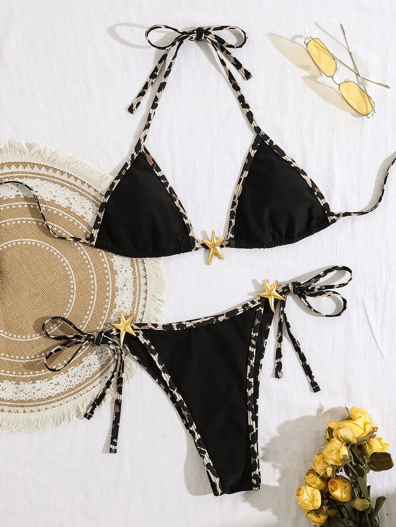 Black Leopard Patchwork Bikinis Sets