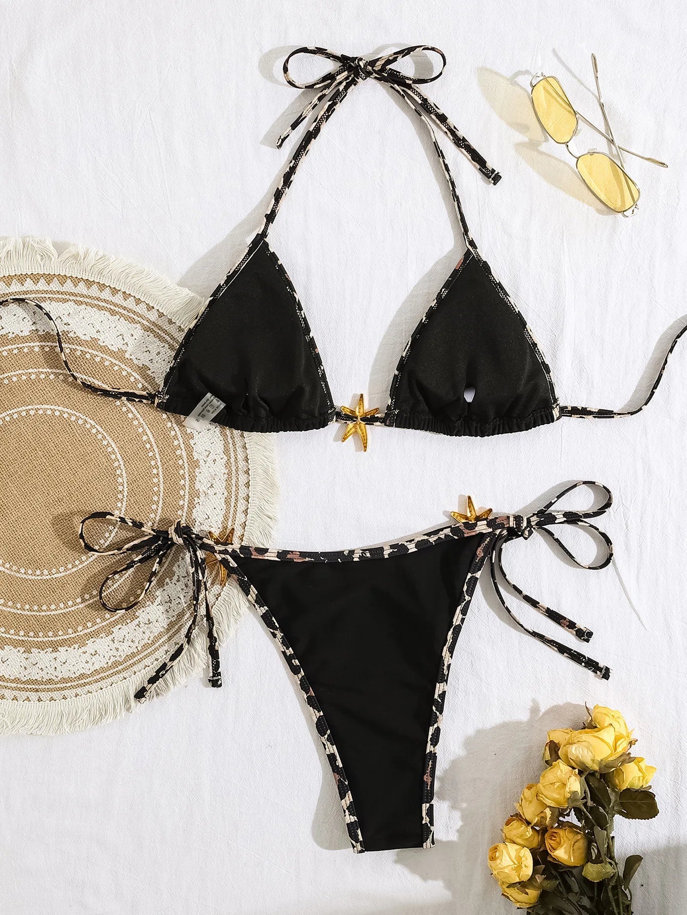 Black Leopard Patchwork Bikinis Sets
