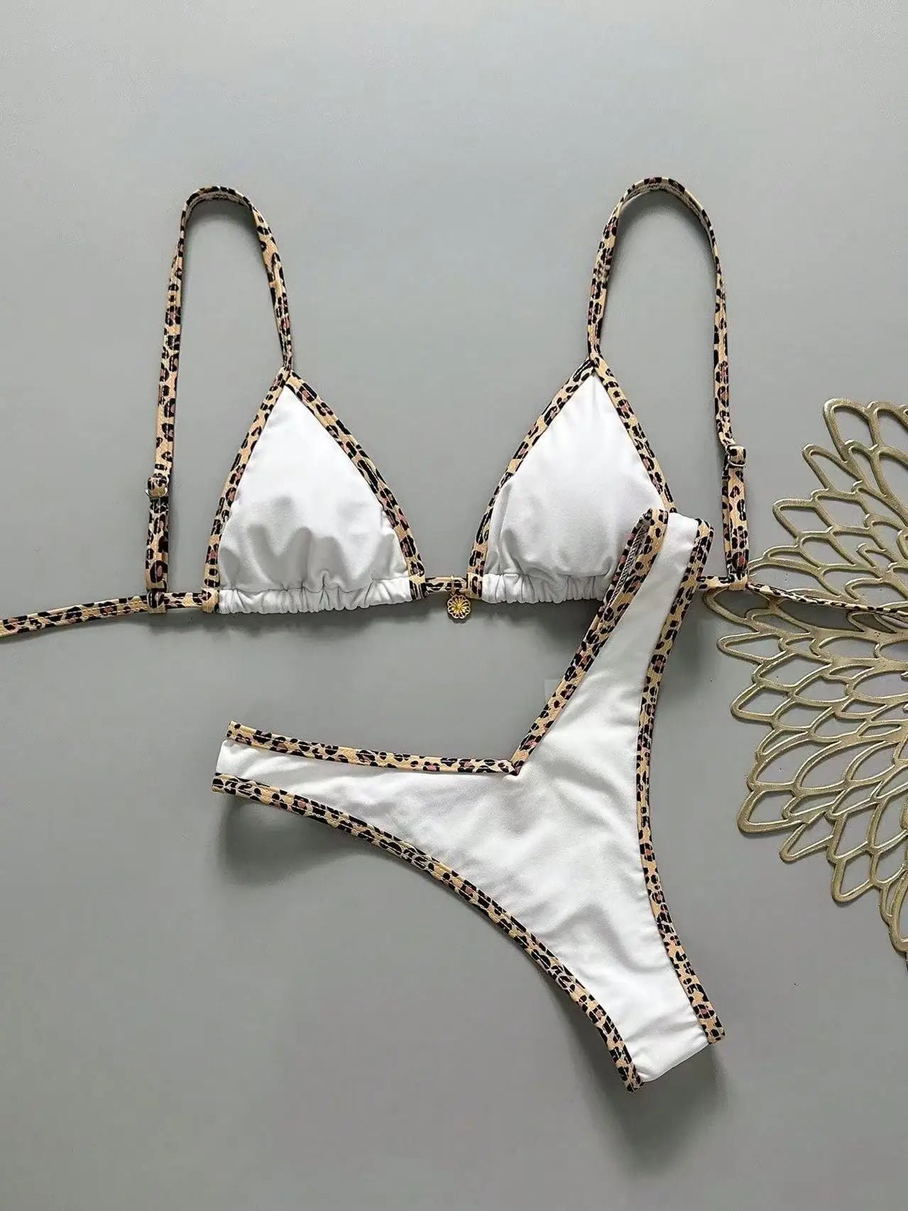 Black Leopard Patchwork Micro Bikini Pleate Push Up Bra Thong Swimsuit Bathing Suit