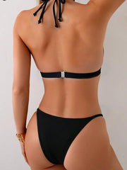Black Leopard Print Bikini Double Strap Push Up Thong Swimsuit Brazilian Beach Bathing Suit