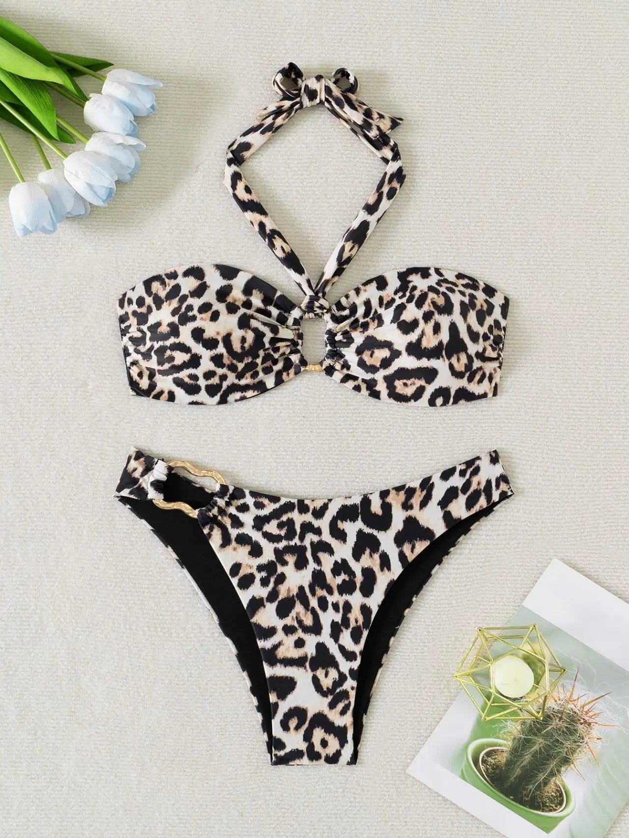 Black Leopard Print Bikini Set
