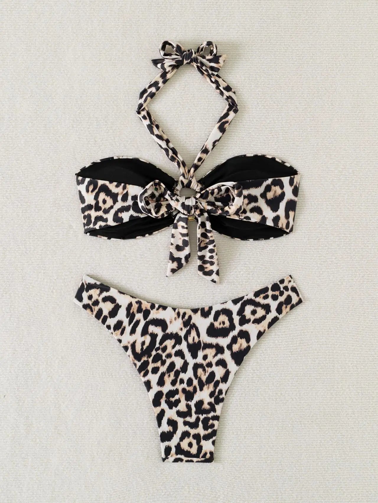 Black Leopard Print Bikini Set
