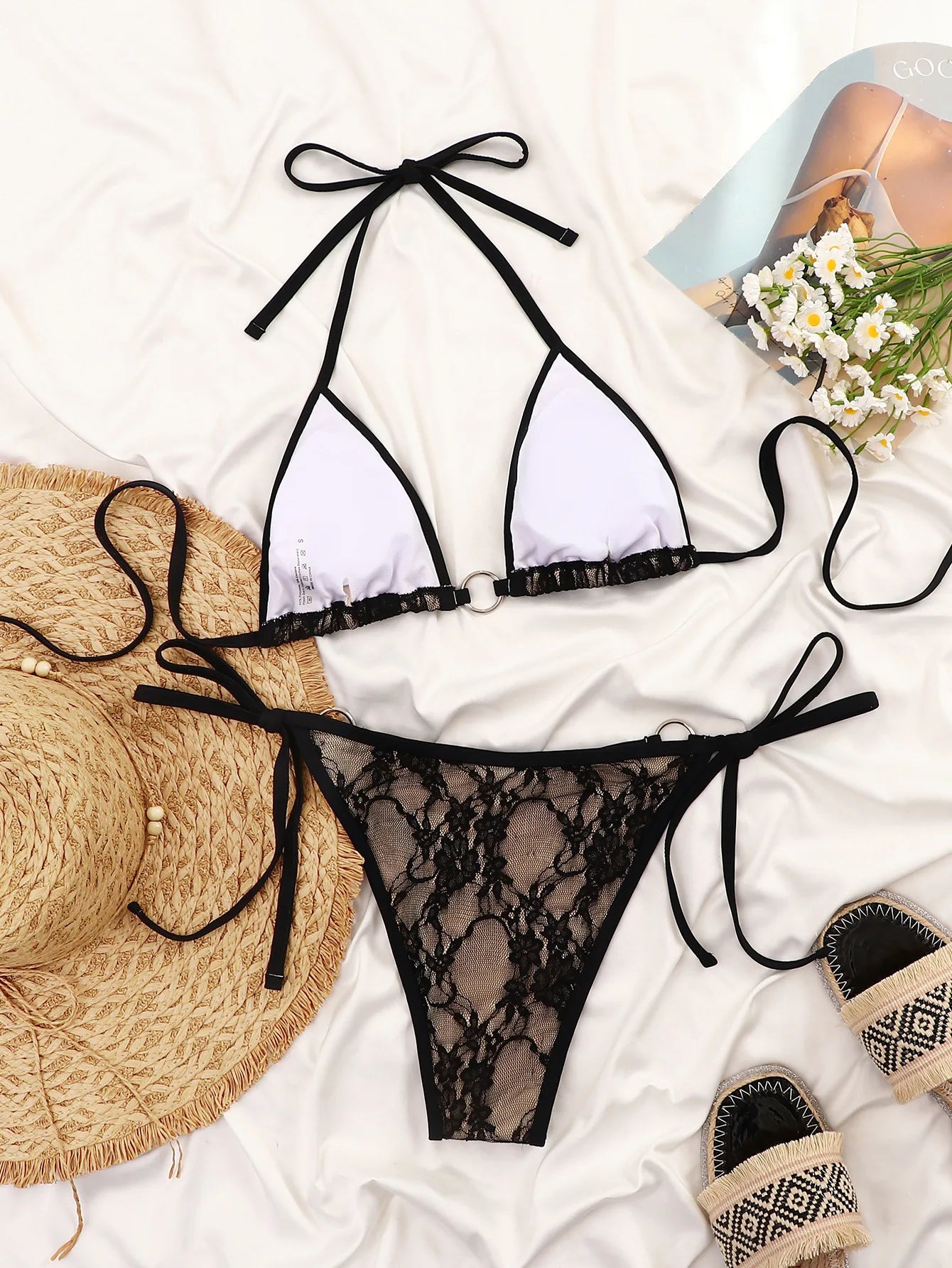 Black Mesh Patchwork Bikini Set