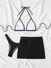 Black Mesh Skirt 3 Piece Bikini Set