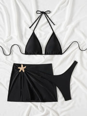 Black Mesh Skirt 3 Piece Bikini Set