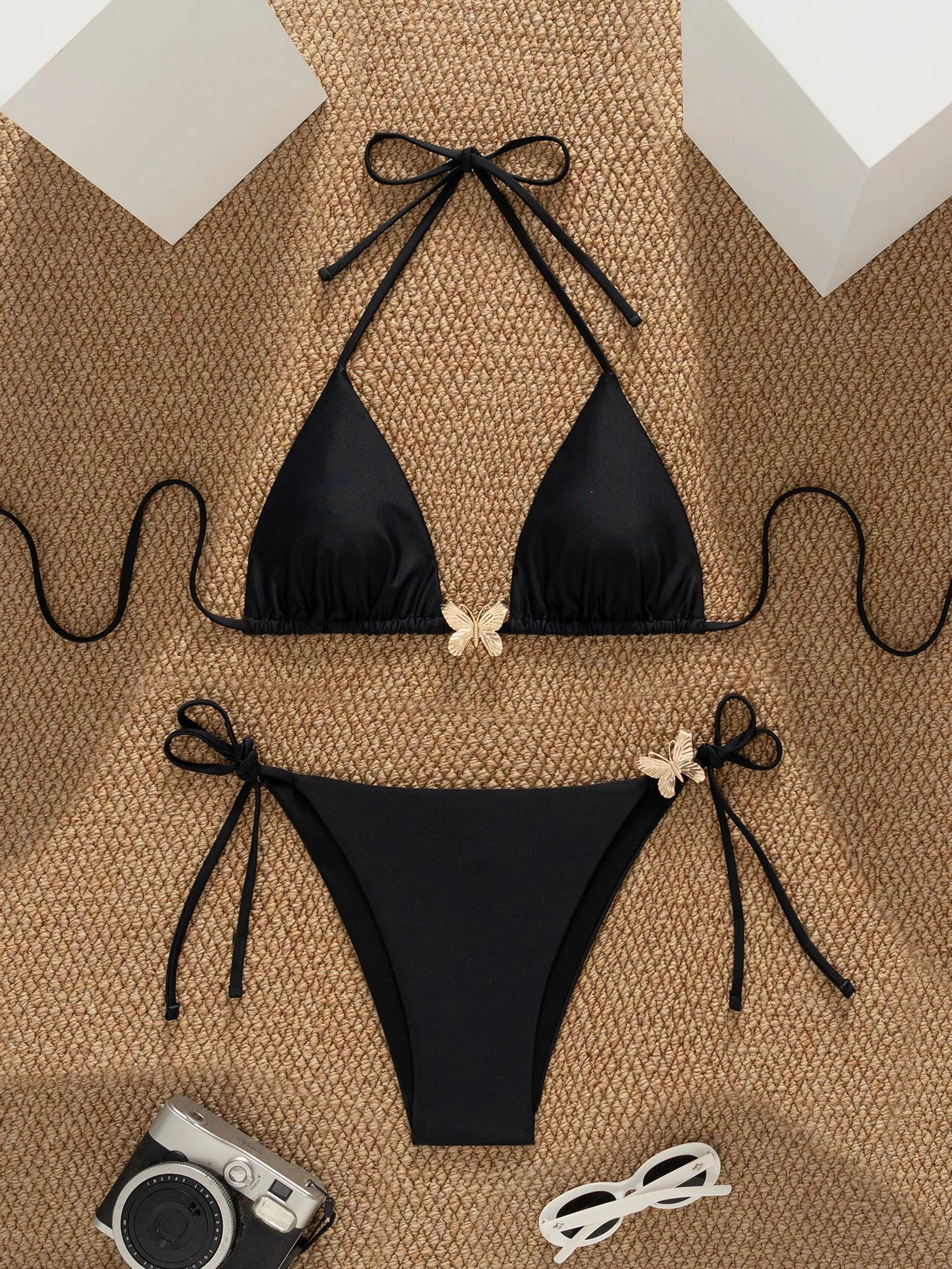 Black Metal 3D Butterfly Bikini Set