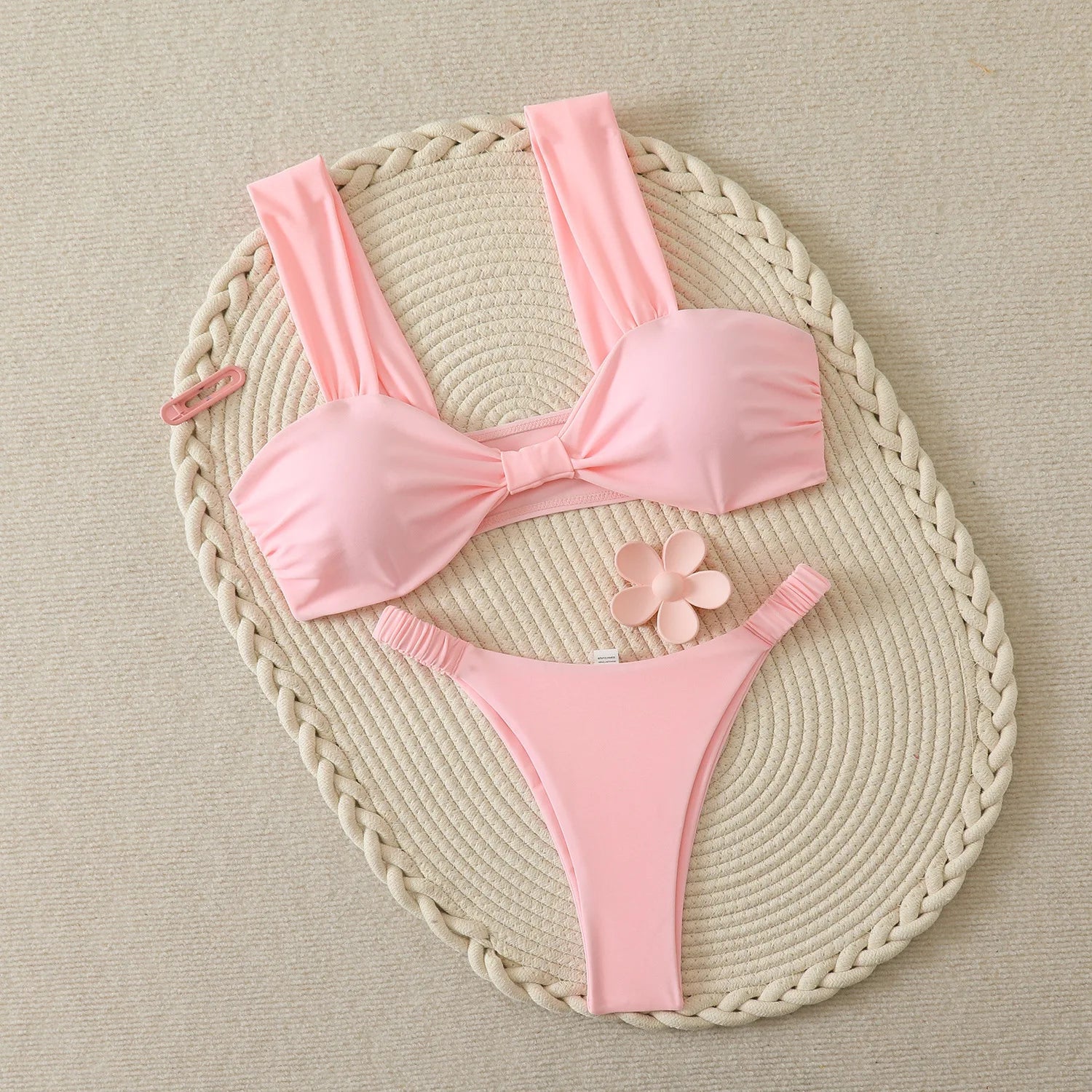 Black Pink Micro Bikini Front Tie Push Up Bra Pleate Thong Swimsuit Beach Bathing Suit Holiday 2 Piece Swimwear