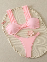 Black Pink Micro Bikini Front Tie Push Up Bra Pleate Thong Swimsuit Beach Bathing Suit Holiday 2 Piece Swimwear