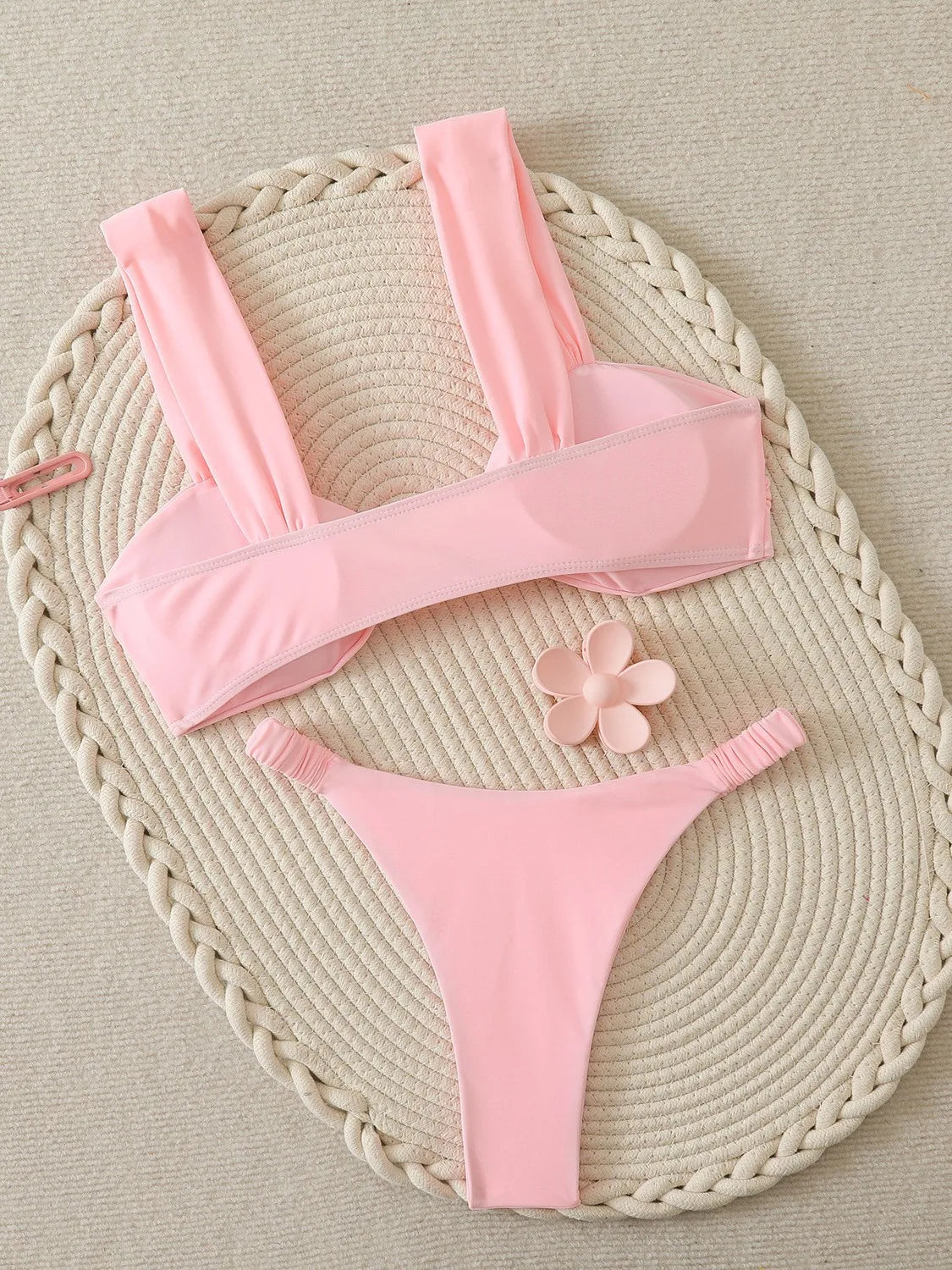 Black Pink Micro Bikini Front Tie Push Up Bra Pleate Thong Swimsuit Beach Bathing Suit Holiday 2 Piece Swimwear