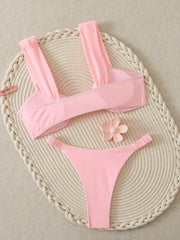 Black Pink Micro Bikini Front Tie Push Up Bra Pleate Thong Swimsuit Beach Bathing Suit Holiday 2 Piece Swimwear