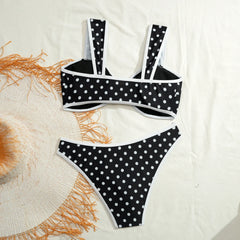 Black Polka Dot Print Bikini Set