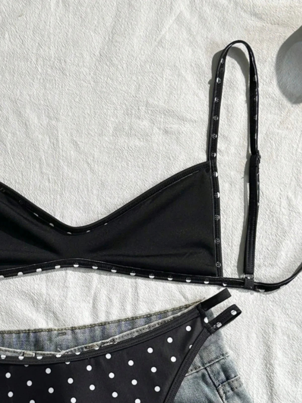 Black Polka Dot Print Micro Bikini Pleate Push Up Bra Hollow Out Thong Swimsuit Bathing Suit