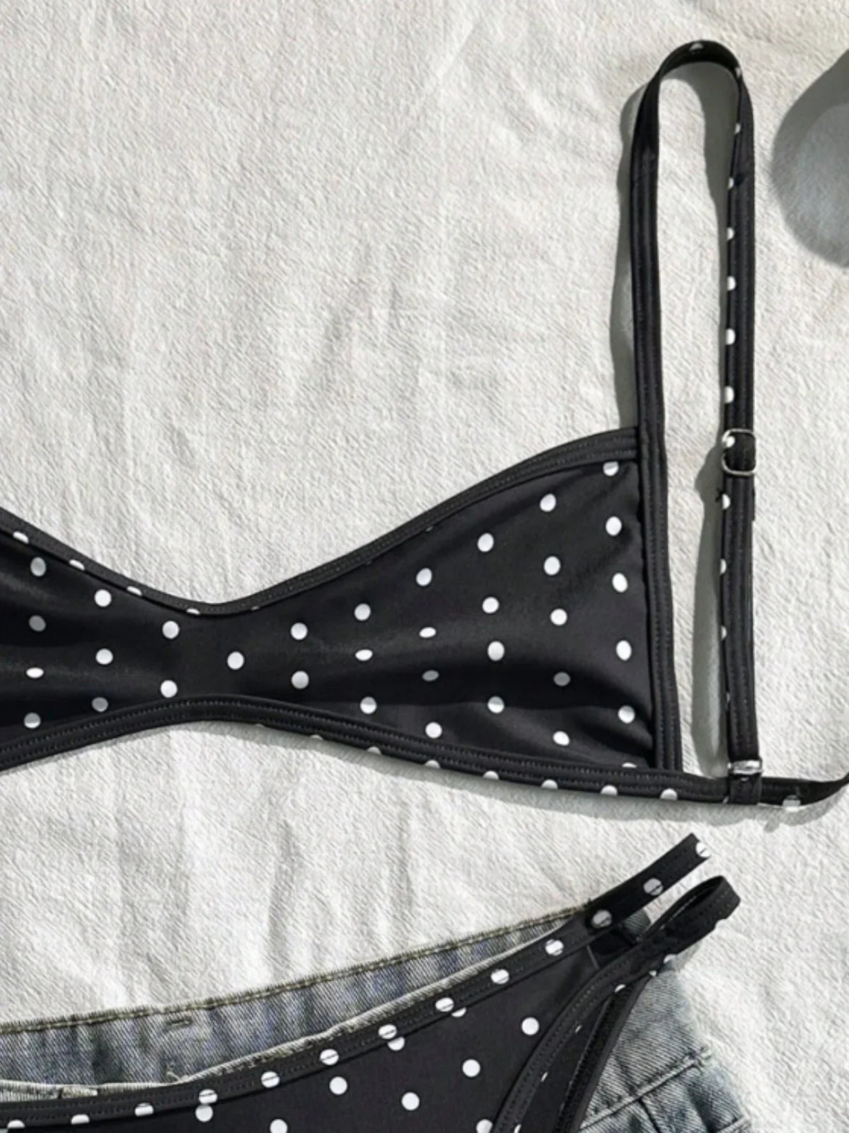 Black Polka Dot Print Micro Bikini Pleate Push Up Bra Hollow Out Thong Swimsuit Bathing Suit