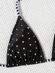 Black Polka Dot Print Micro Bikini Push Up Bra Tie Side Thong Swimwear Bathing Suit Holiday Swimsuit