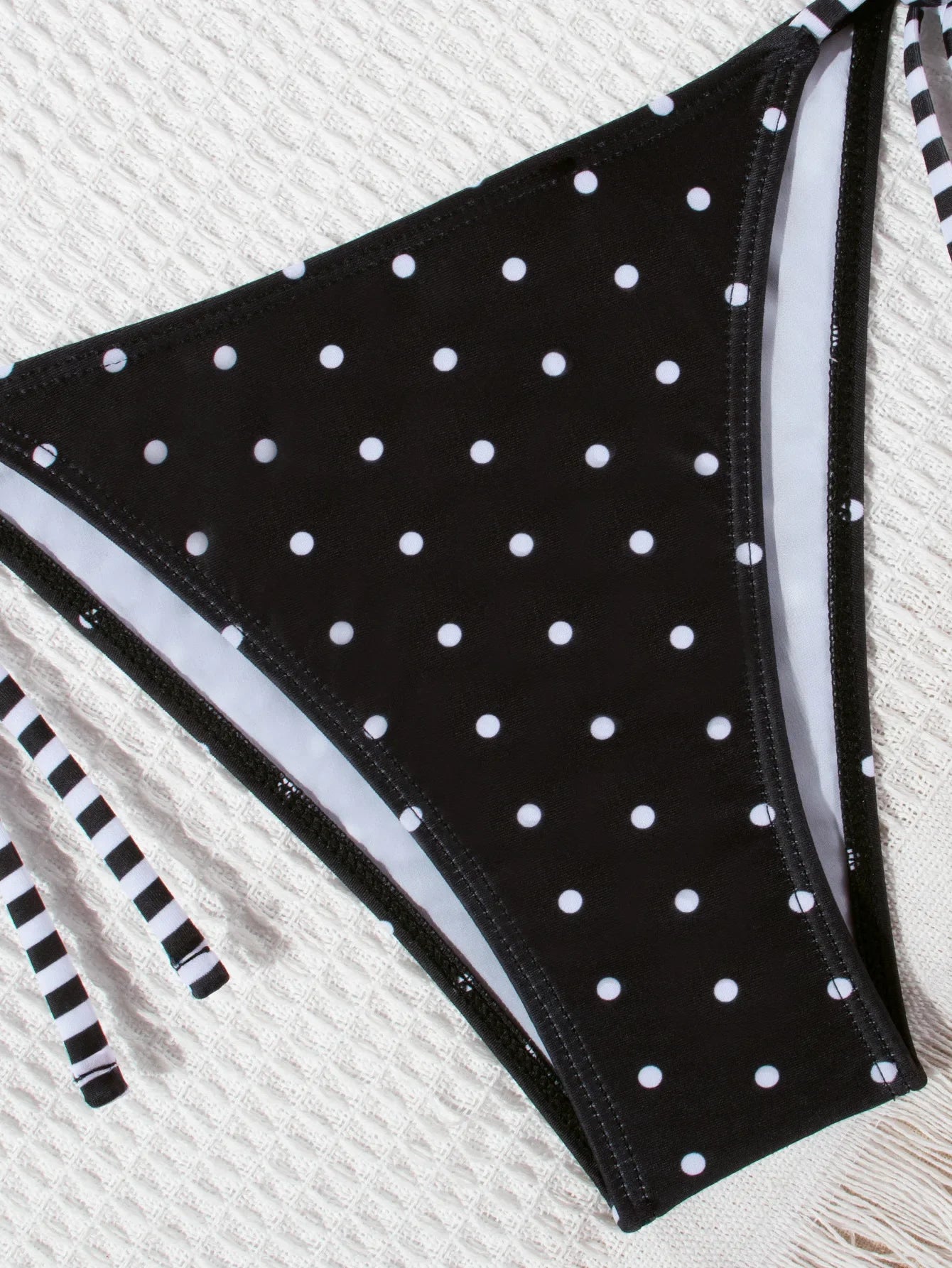 Black Polka Dot Print Micro Bikini Push Up Bra Tie Side Thong Swimwear Bathing Suit Holiday Swimsuit