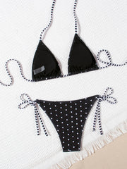 Black Polka Dot Print Micro Bikini Push Up Bra Tie Side Thong Swimwear Bathing Suit Holiday Swimsuit