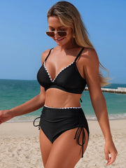 Black Shell Cross Back Push Up Bikini Set