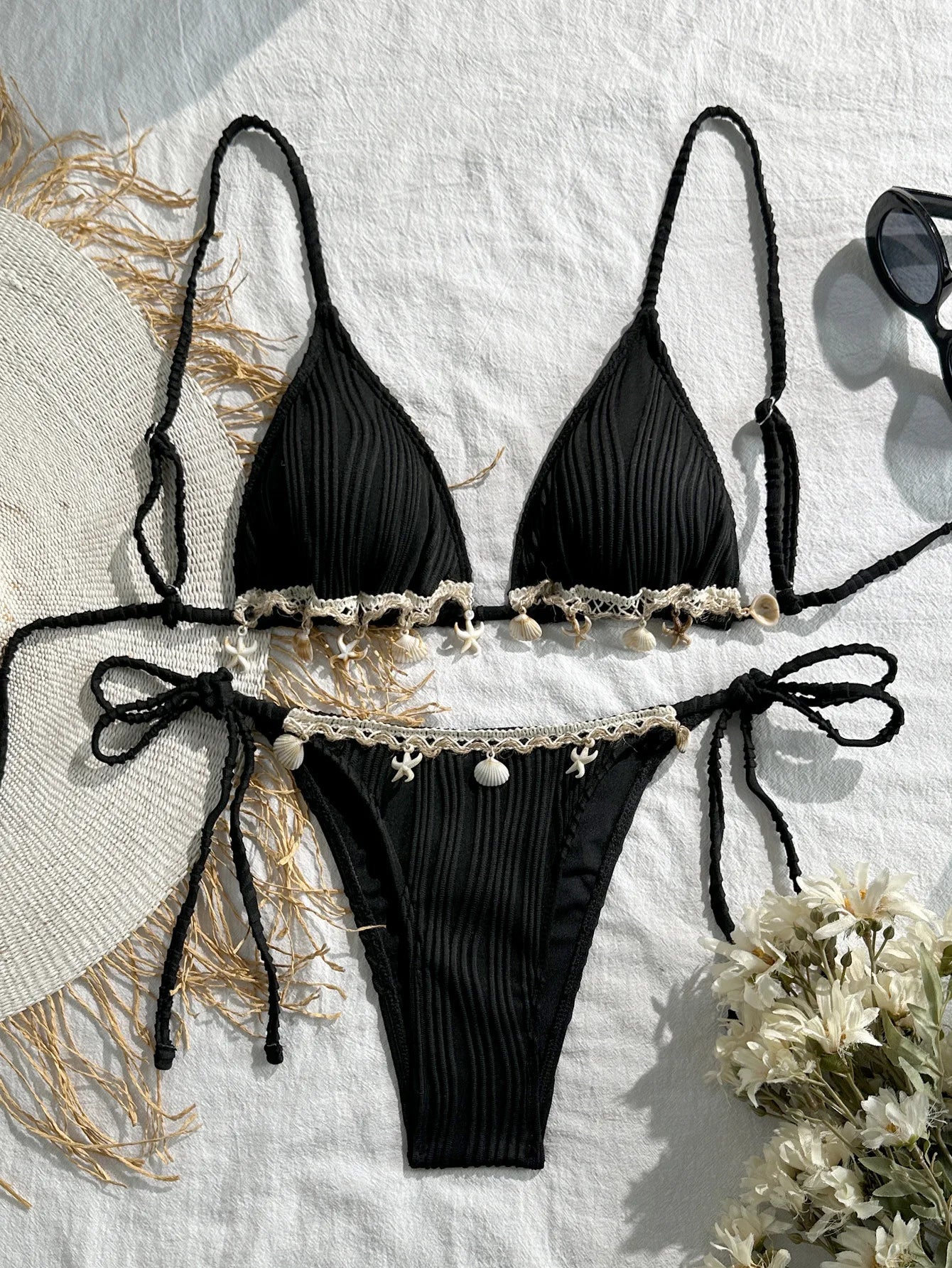 Black Shell Starfish Bikinis Sets