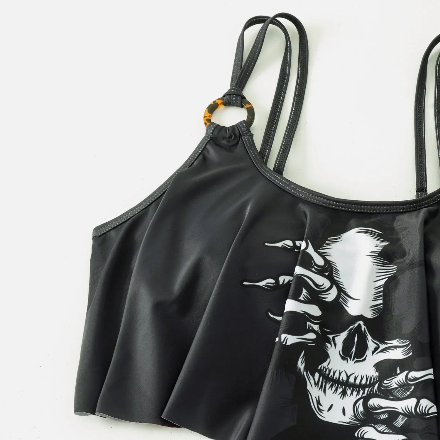 Black Skull Print Bikini Swimwear Hollow Out Push Up Crop Top Drawstring Side High Waist Swimsuit Bathing Suit