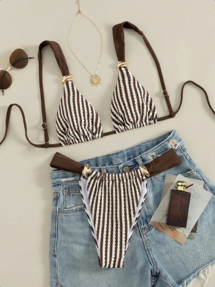 Black Striped Bikini Set