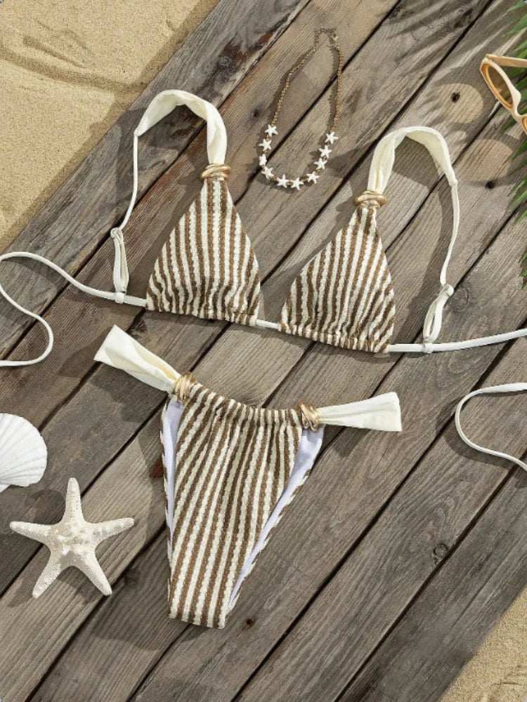 Black Striped Bikini Set