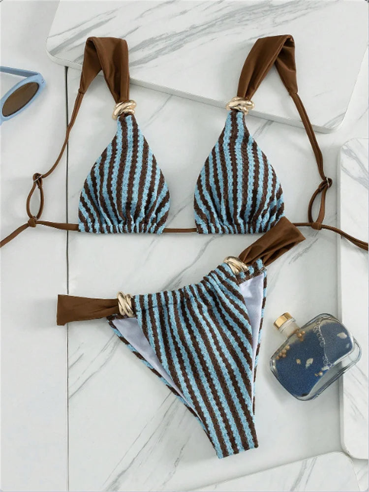 Black Striped Bikini Set