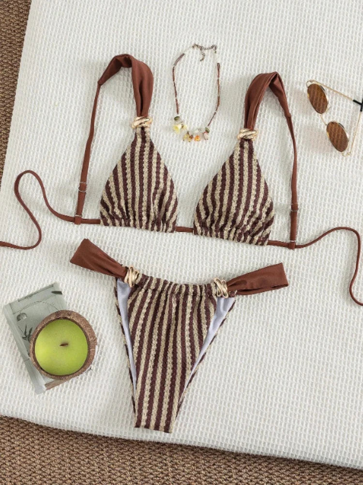 Black Striped Bikini Set