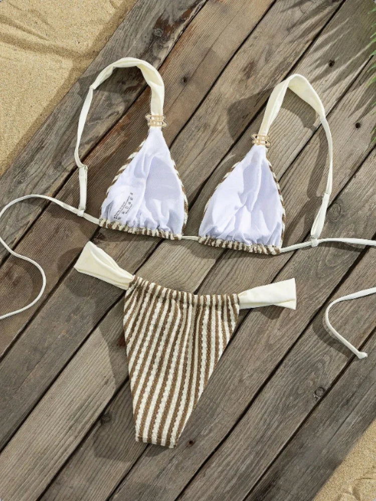 Black Striped Bikini Set