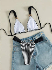 Black Striped Bikini Set