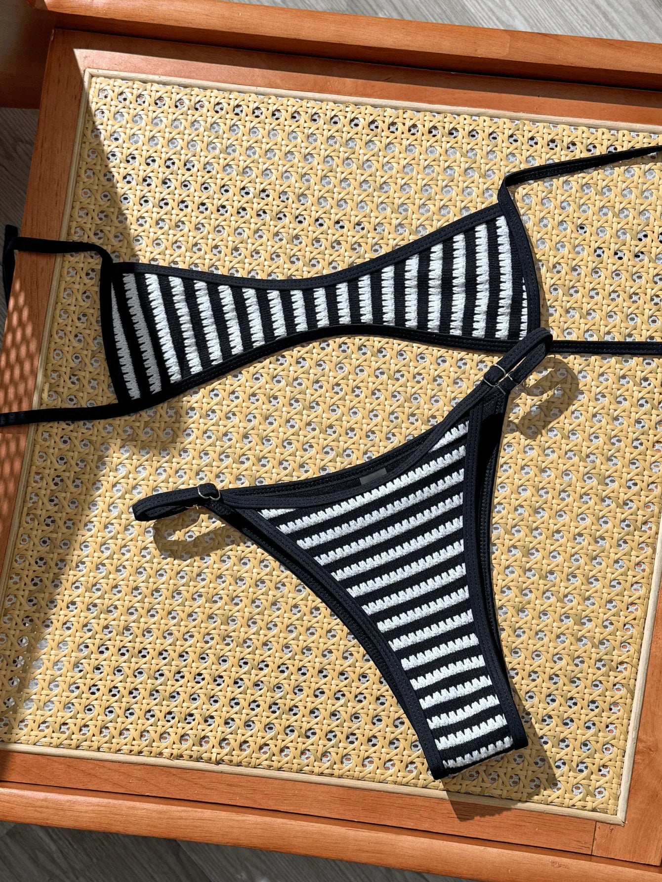 Black Striped Micro Bikini Set
