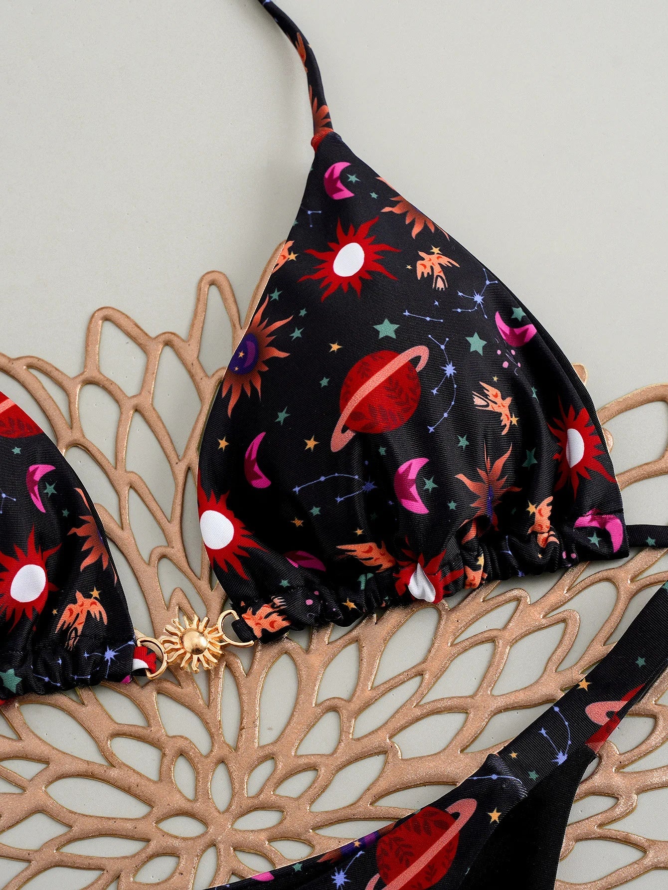 Black Sun Print Micro Bikini Halter Push Up Bra Triangle Swimsuit Brazilian Beach Bathing Suit Swimwear Biquini