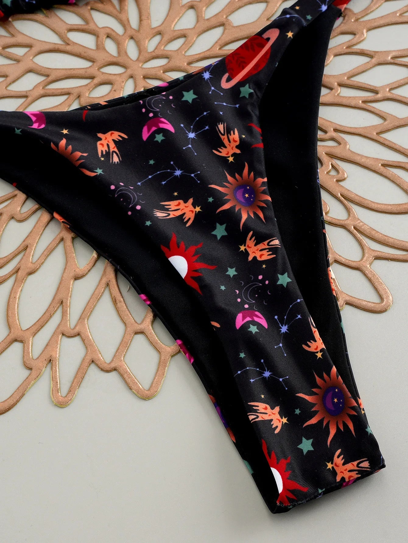 Black Sun Print Micro Bikini Halter Push Up Bra Triangle Swimsuit Brazilian Beach Bathing Suit Swimwear Biquini